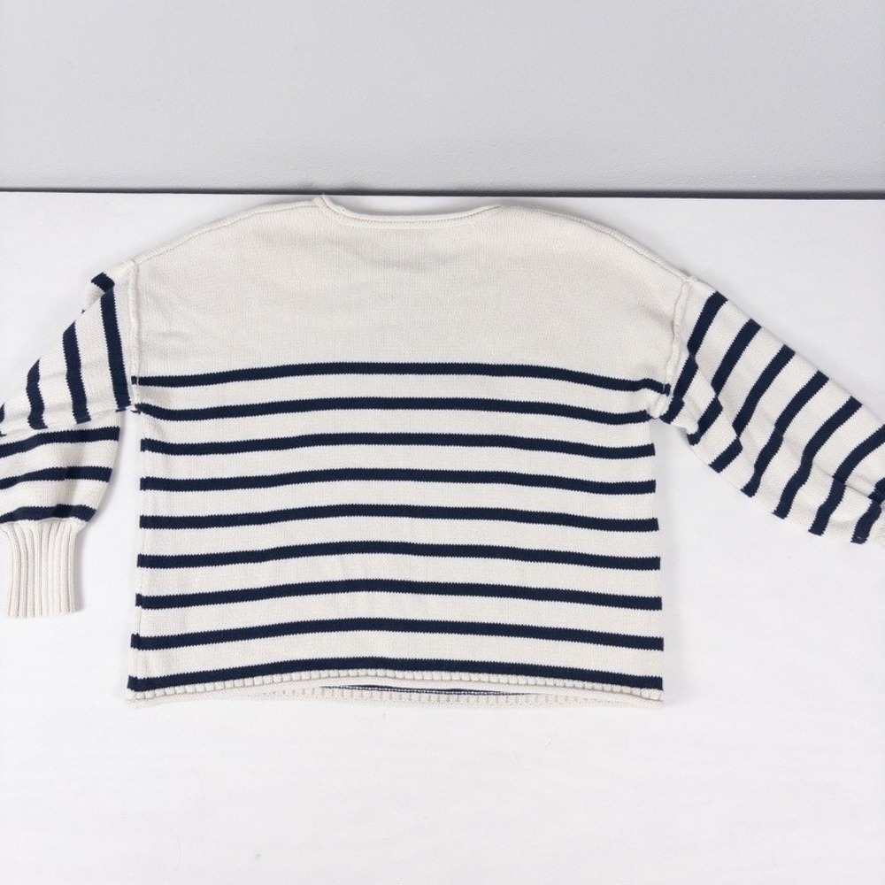 Madewell Conway Sweater Women M Blue Striped Rolled Neck Balloon Sleeve Nautical - Picture 4 of 7